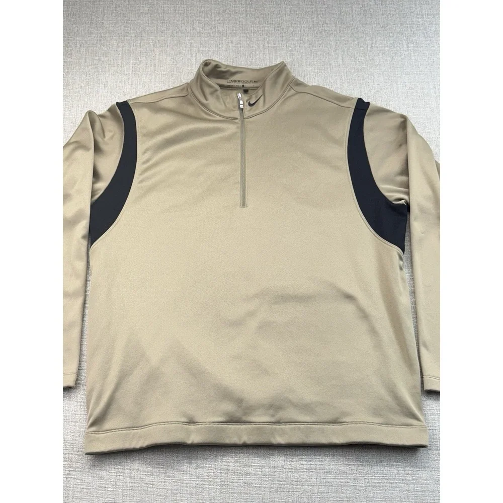Nike Golf Sweater Mens Large Beige ThermaFit 1/4 Zip Mock Neck Fleece Lined